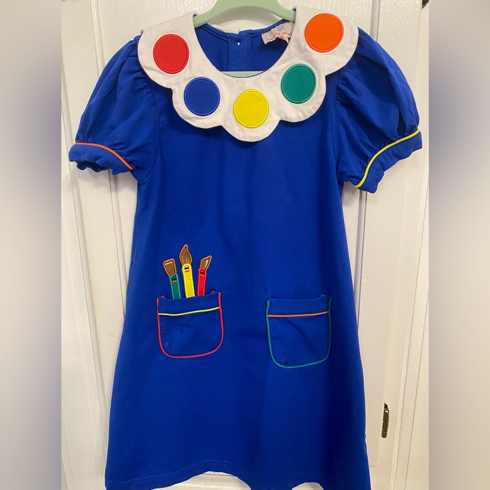 Blue and Red Dress with Artist Palette
